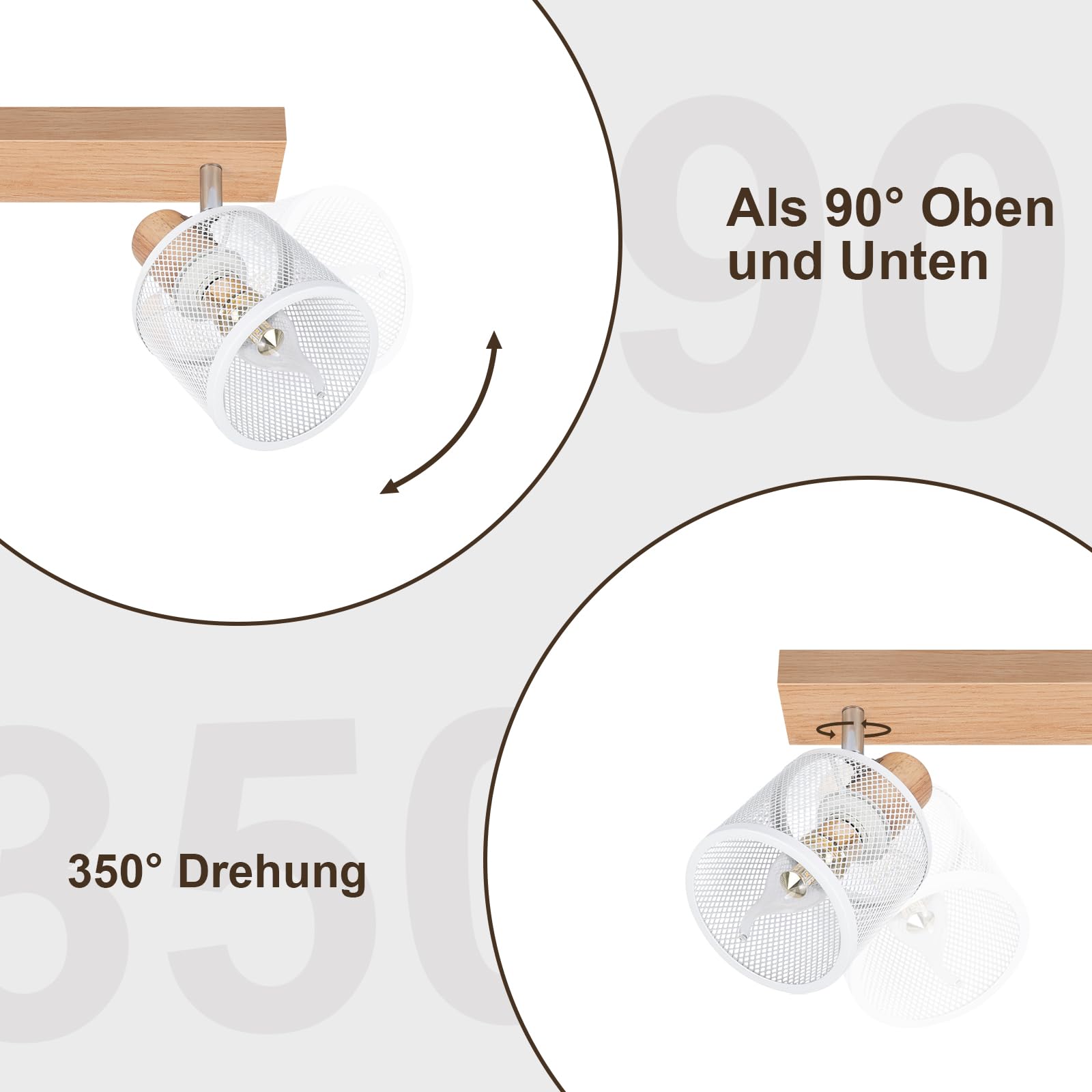 Deckenstrahler 4 Flammig Deckenleuchte Holz - Deckenlampe Vintage | Wohnzimmer Weiß Strahler Schwenkbar E14 Deckenspot Spots Flur Schlafzimmer Küche Esszimmer-Ohne Leuchtmittel