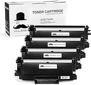4 Pack Moustache Compatible Brother TN-450 TN450 Premium Quality Black BK (High Yield Version of TN420) Toner Cartridges for Brother MFC 7240 7360N 7365DN 7460DN 7860DW / HL 2130 2132 2220 2230 2240 2240D 2242D 2250DN 2270DW 2275DW 2280DW / IntelliFax 2840 2940