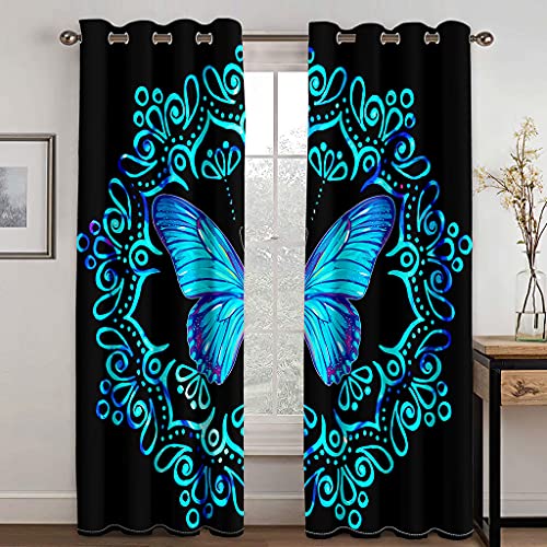 GDYRYD Cortinas Opacas Termicas Aislantes - Impresión Hermosa Mariposa Azul 3D 120x250cm 2 Piezas Cortinas Salon Opacas Termicas Aislantes Ruido UV para Dormitorio Decoración De Ventanas