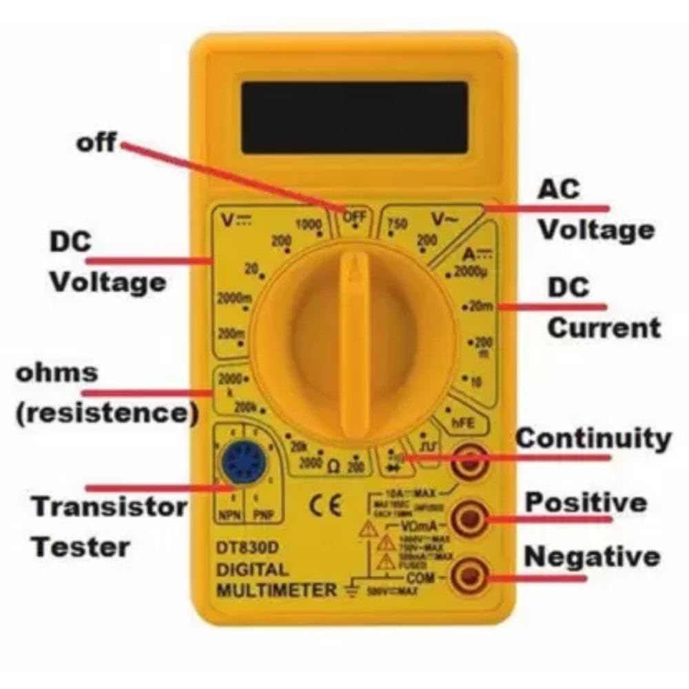 Small Digital Multimeter, Multipurpose Electric meter Yellow/Red 830D Digital Multimeter LCD AC DC Measuring Voltage Current — Amazon image 3