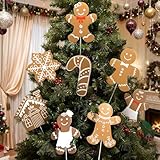 8Pcs Large Gingerbread Man Christmas Tree Picks, Gingerbread Boy Girl Pick Ornament for Christmas Decor Indoor, Candy Cane Snowflake Ginger Bread Pick Ornament for Xmas Tree Topper Garland Vase Decor