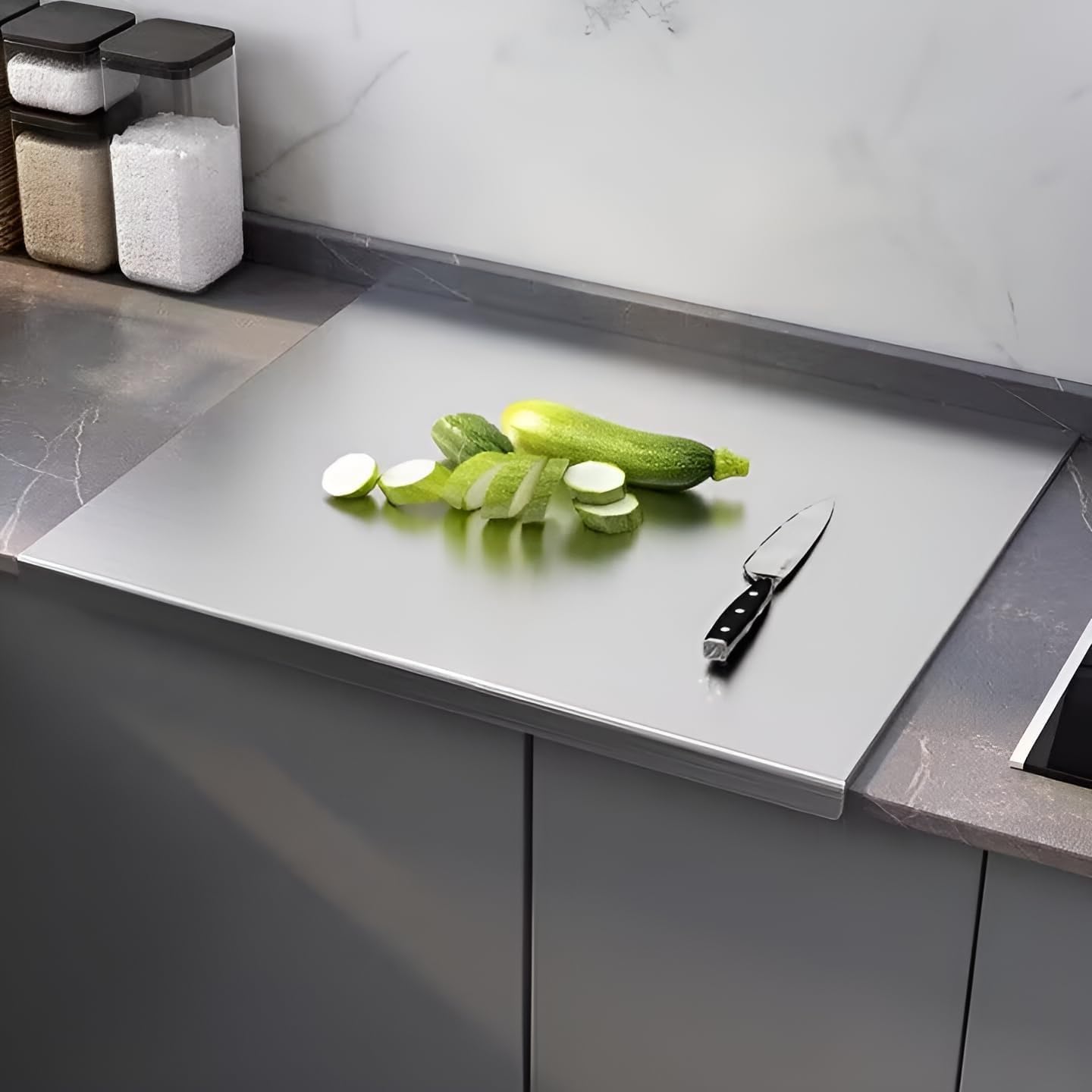 Tabla de Cortar Acero Inoxidable 40x50 cm, Borde 2 cm, Protector Encimera para Cocina