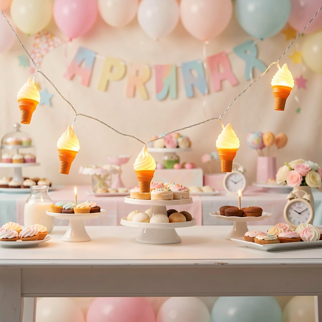 MAGICLULU Ice Cream Led String Lights 78.74In Decorative Indoor Fairy Light for Birthday Party Home Bedroom Bar Holiday Atmosphere