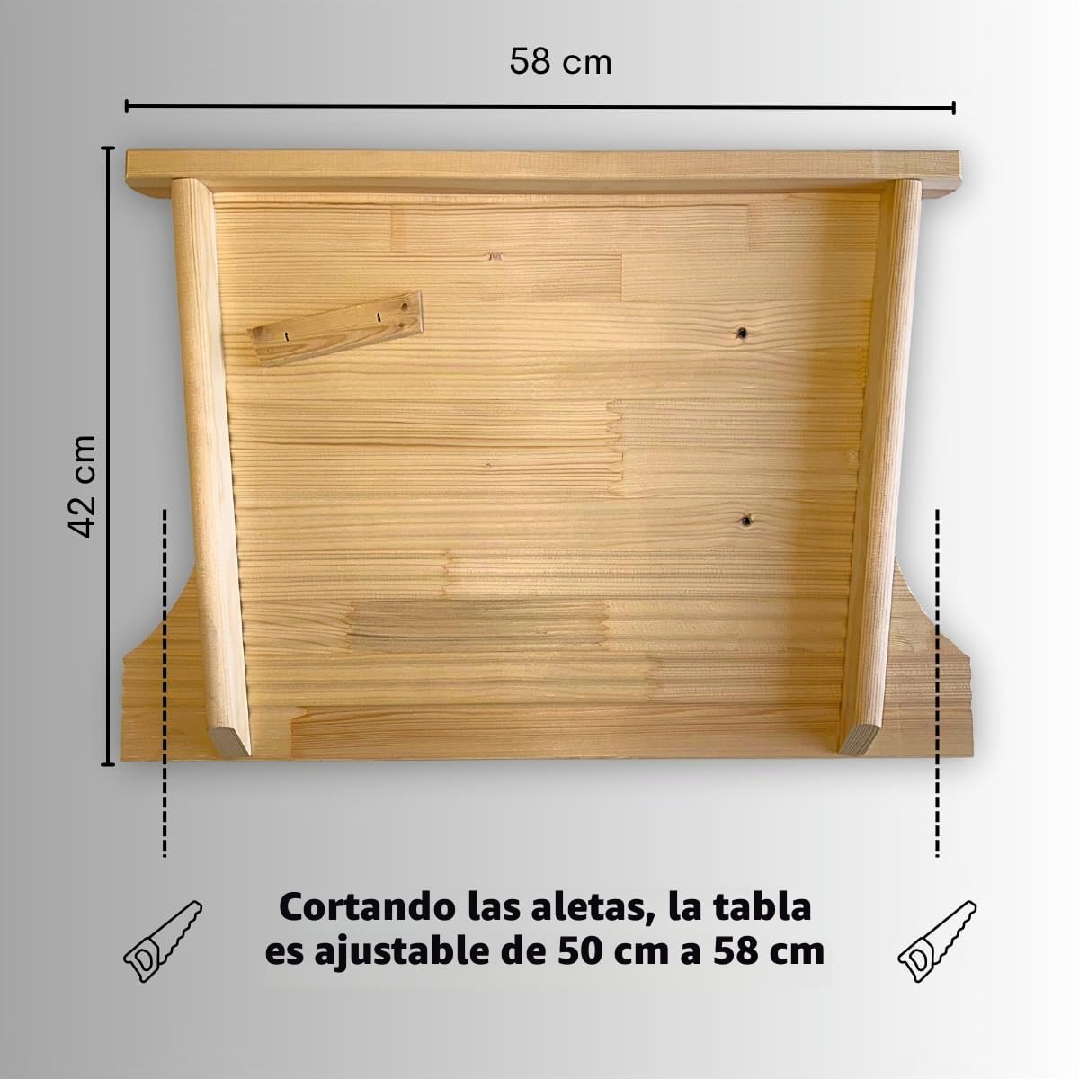 Tomaino Tabla de lavar de madera, lavadero a mano para ropa, tabla para lavar la ropa para fregaderos de 51 a 72 cm (pequeña 42 x 4 x 51/58 cm)