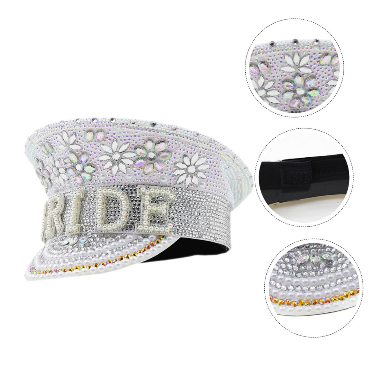 Sosoport Sombrero de Novia Gemas de Imitación Talla Única Ajustable Sombrero de Capitán para Despedida de Soltera y Boda Accesorios para Fiesta y Fotografía Obsequio para Novia
