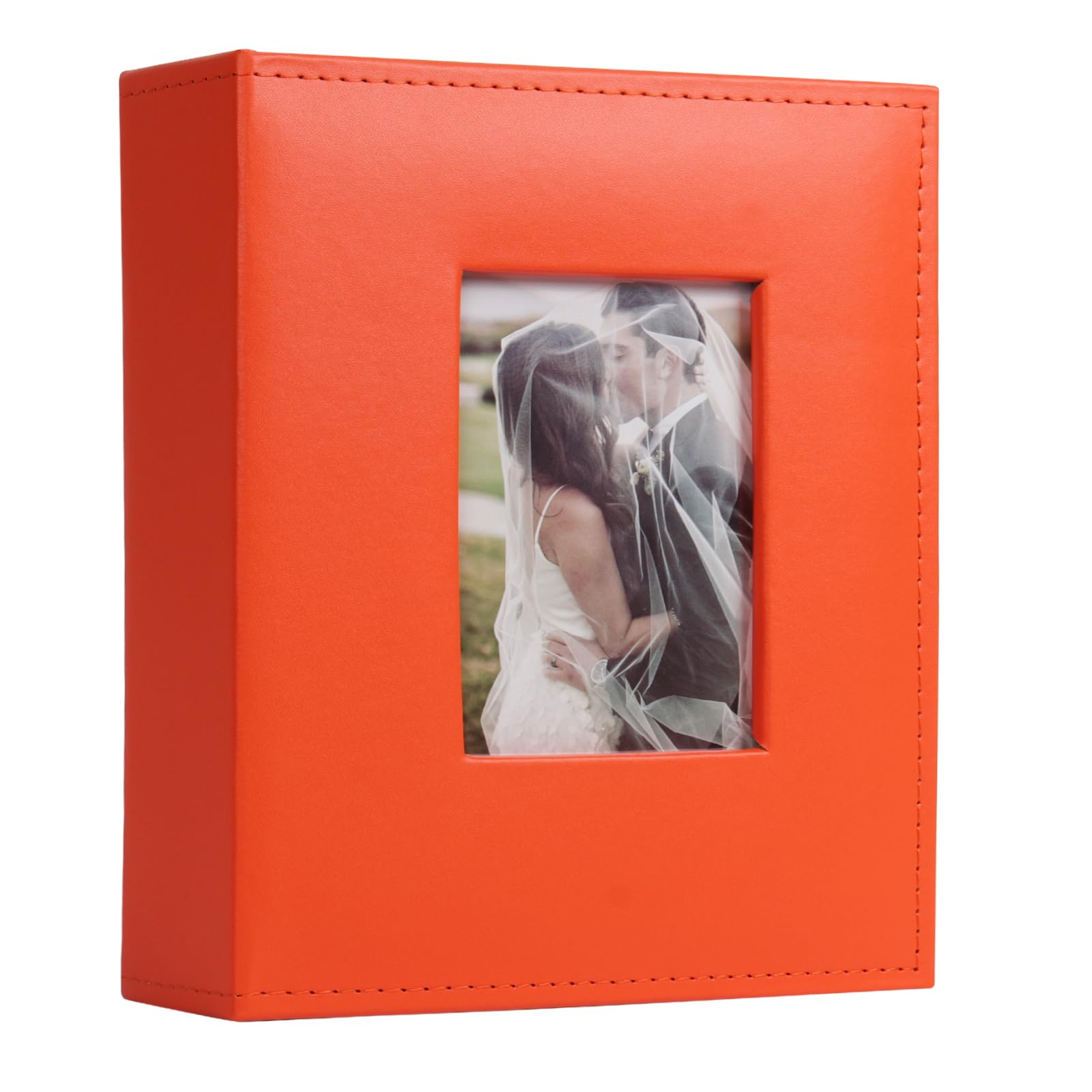 RECUTMS Photo Album 4x6 200 Photos, Leather Cover Wedding Family Photo Albums Holds 200 Horizontal 4x6 Photos (Orange)