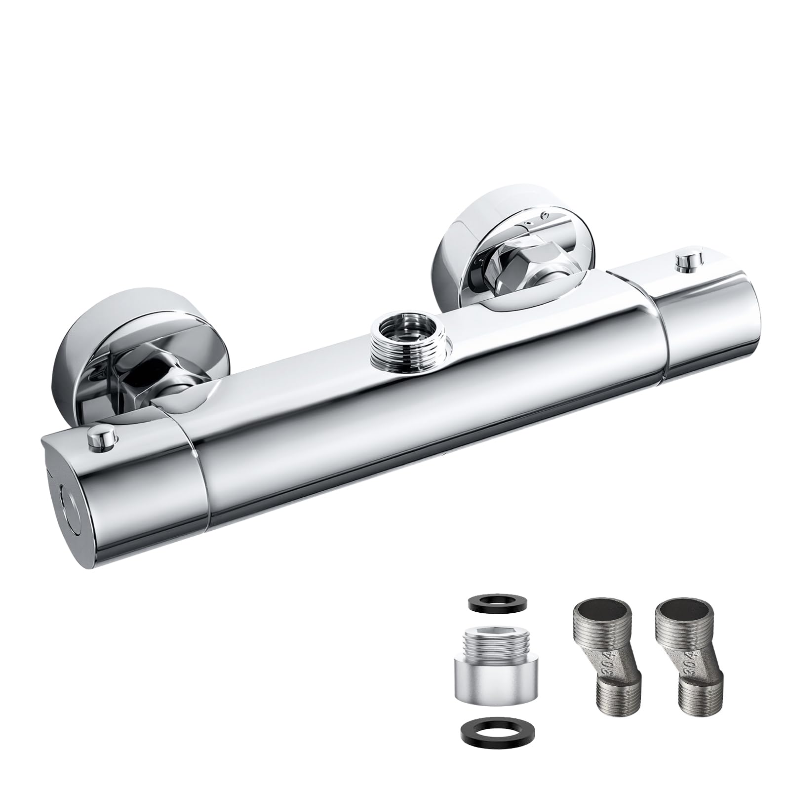 Miscelatore termostatico per doccia con uscita superiore 3/4" BSP, valvola termostatica per doccia in ottone, 38 °C, anti-scottatura, con adattatore per tubo BSP da 3/4" a 1/2", rubinetto miscelatore