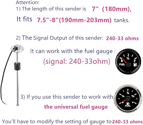 Miniatura 5 de 100TECH - Unidad Marina de sensor e indicador para nivel de combustible, gas agua para lancha, vehículo, camión, caravana, 240-33 ohm, 7.08 pulgadas