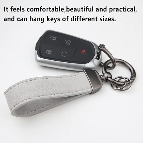 Miniatura 3 de Llavero de cuero genuino para automóvil, soporte de llavero de cuero, giratorio de 360 grados, con anillo en D antipérdida, 3 llaveros