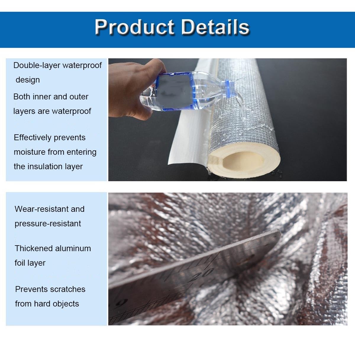 Tubo de espuma aislante for tuberías autoadhesivo, envoltura de papel de aluminio de 4/5 "a 4-1/2" ID, 1 pieza(1.18x4-1/2")