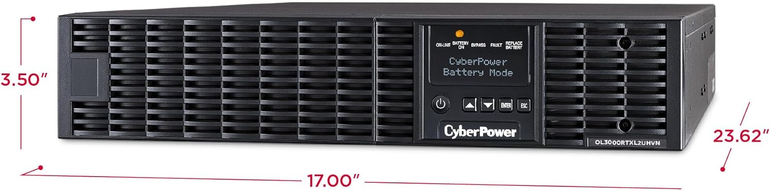 CyberPower OL3000RTXL2UHVN Smart App Online UPS System, 3000VA/2700W, 3 Outlets 208/240V, 2U Rack/Tower + Pre-Installed SNMP Card