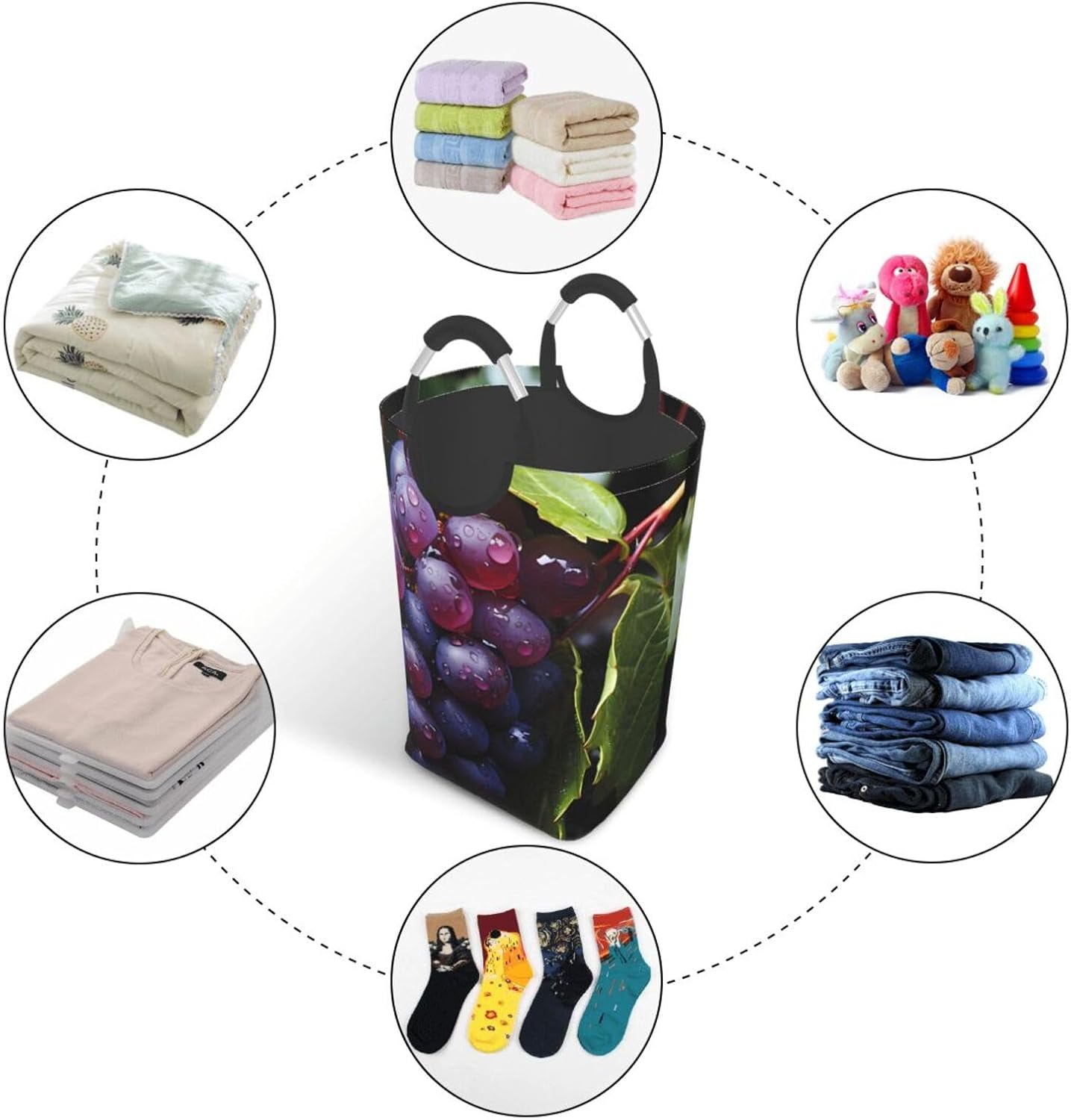 Fresh Grapes Foldable storage bag, 50L capacity, suitable for laundry room, dormitory bedroom, dirty clothes storage basket.