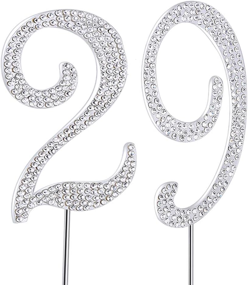MAGJUCHE Silver 29" Crystal Cake Topper, Number 29 Rhinestones 29th Birthday Cake Topper, Men or Women Birthday or 29th Anniversary Party Decoration Supply