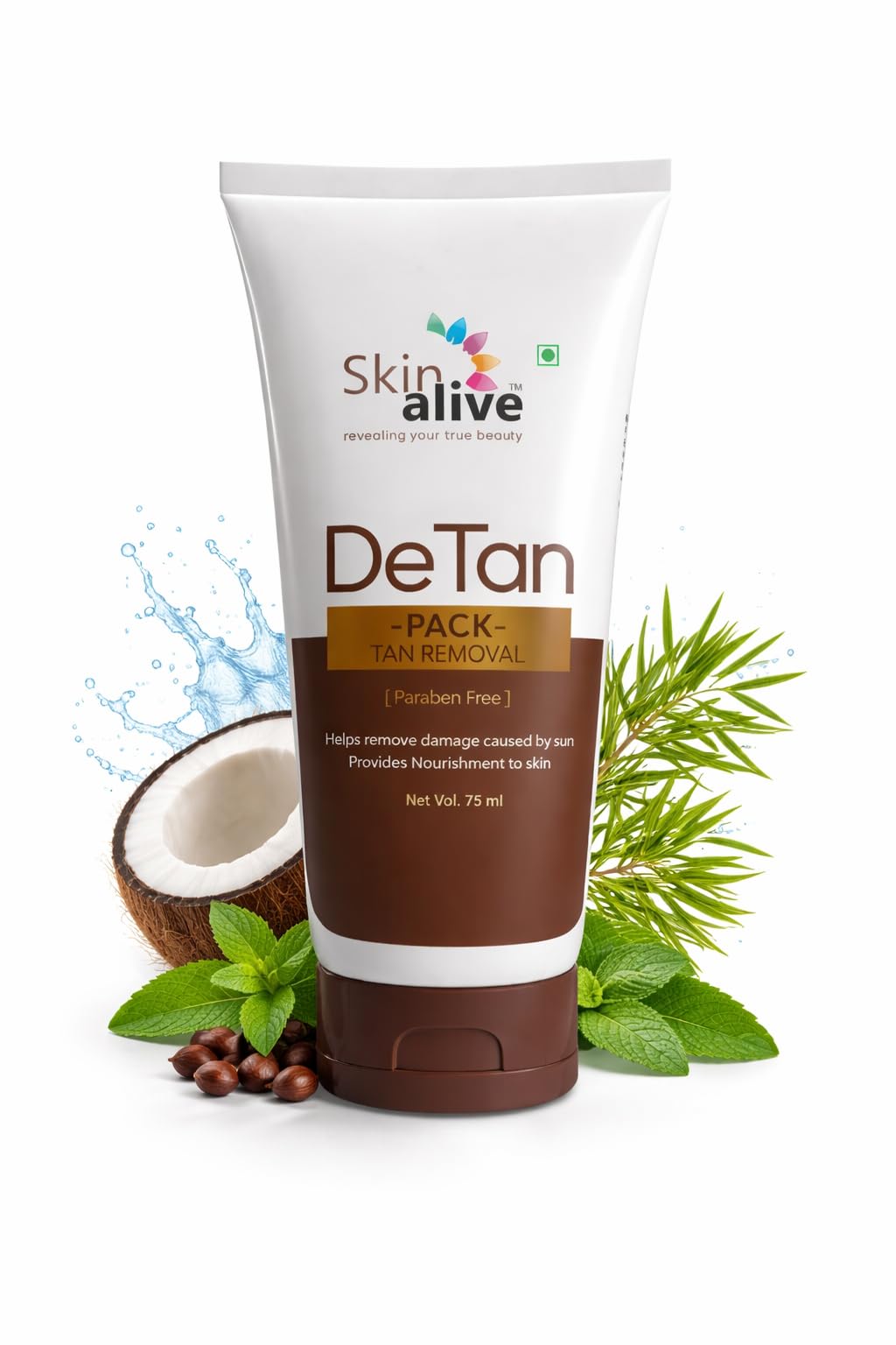 SKIN ALIVE DeTan Face Pack Skin Brightening | Prevents Sun Damage & Boosts Ski.n Complexion | Infused with Clove Oi.l, Peppermint Oi.l, Vitamin-E & Tea Tree O.il | Paraben & Cruelty Free |
