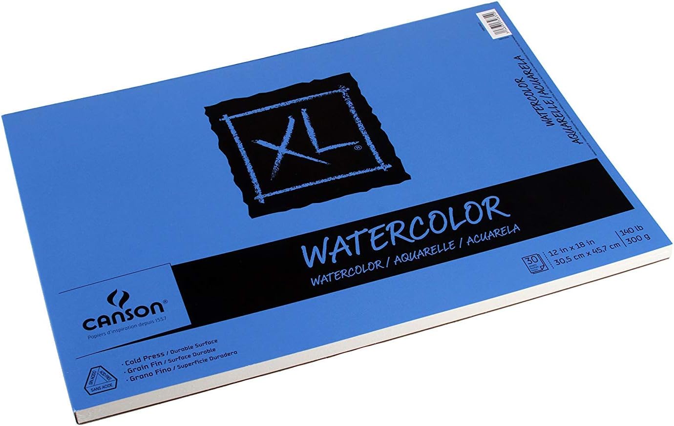 Canson XL Series Watercolor Textured Paper Pad for Paint, Pencil, Ink, Charcoal, Pastel, and Acrylic, Fold Over, 140 Pound, 12 x 18 Inch, 30 Sheets