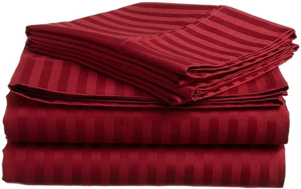 Queen Size 2-Piece Pillow Case Only 1000-Thread-Count Egyptian Cotton Luxurious Hotel-Quality (Stripe, Burgundy)