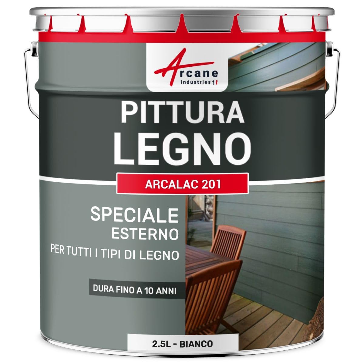 ARCANE INDUSTRIES Vernice per legno esterno e interno, per tutti i tipi di legno - ARCALAC - 201-2,5 L Bianco - RAL 9003
