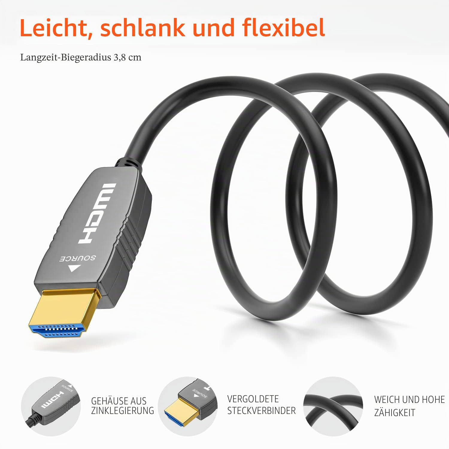 RUIPRO 8K HDMI Glasfaserkabel 2.1 15m, 48Gbps, 8K@60Hz, 4K@120Hz, Dynamic HDR, eARC, HDCP 2.2/2.3, kompatibel mit RTX 4090/4080, PS5, Xbox Series X/S, LG/Samsung/Sony TV, Beamer, AVR