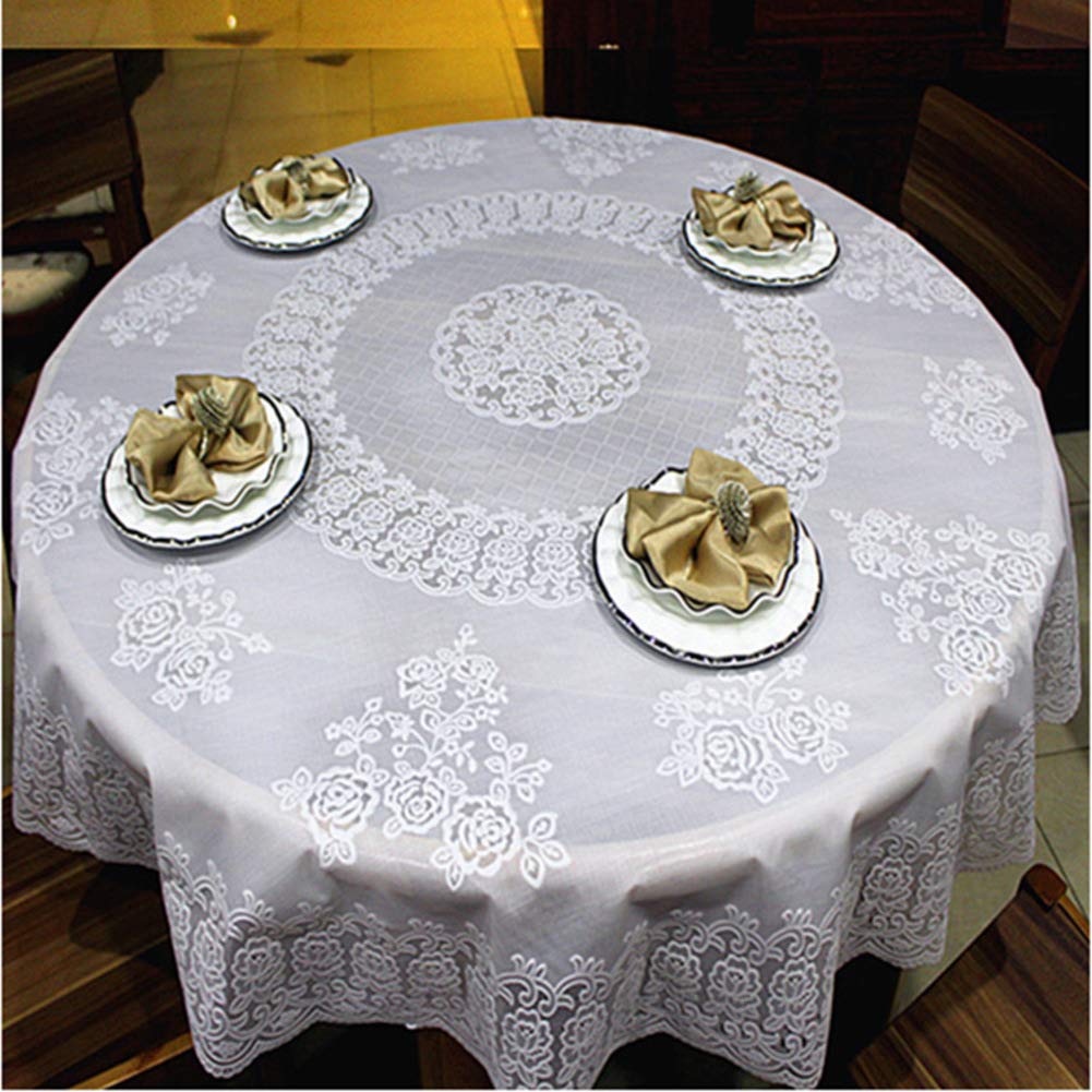 Nappe de table ronde PVC imperméable Yearly blanche 180cm anti-dérapante