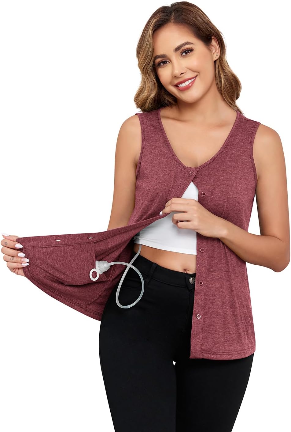 Woman's Mastectomy Shirts with Drain Pockets Open Front Breast Cancer Tank Top Post Mastectomy Must Haves