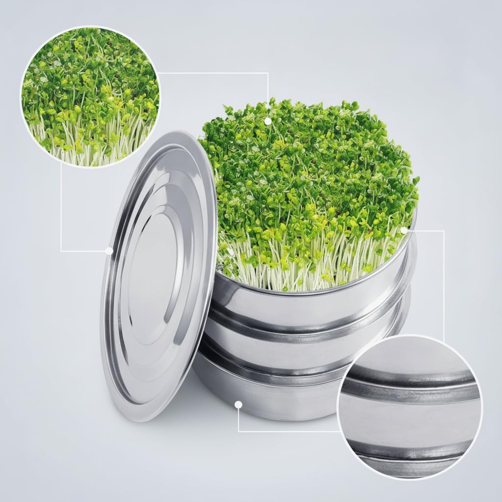 Edelstahl Sprossen Anzuchtset 2 Etagen – Keimschalen für Sprossen, & Microgreens Anzuchtschalen mit Deckel, Großes Set