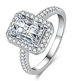 Engagement Rings for Women Wedding Promise Ring - 1.5 CT D Color VVS1 Crushed Ice Diamond Square Rings for Women, S925 Sterling Silver Rings 18K Gold Plated Women's Wedding Rings for Her, Diamond Ring
