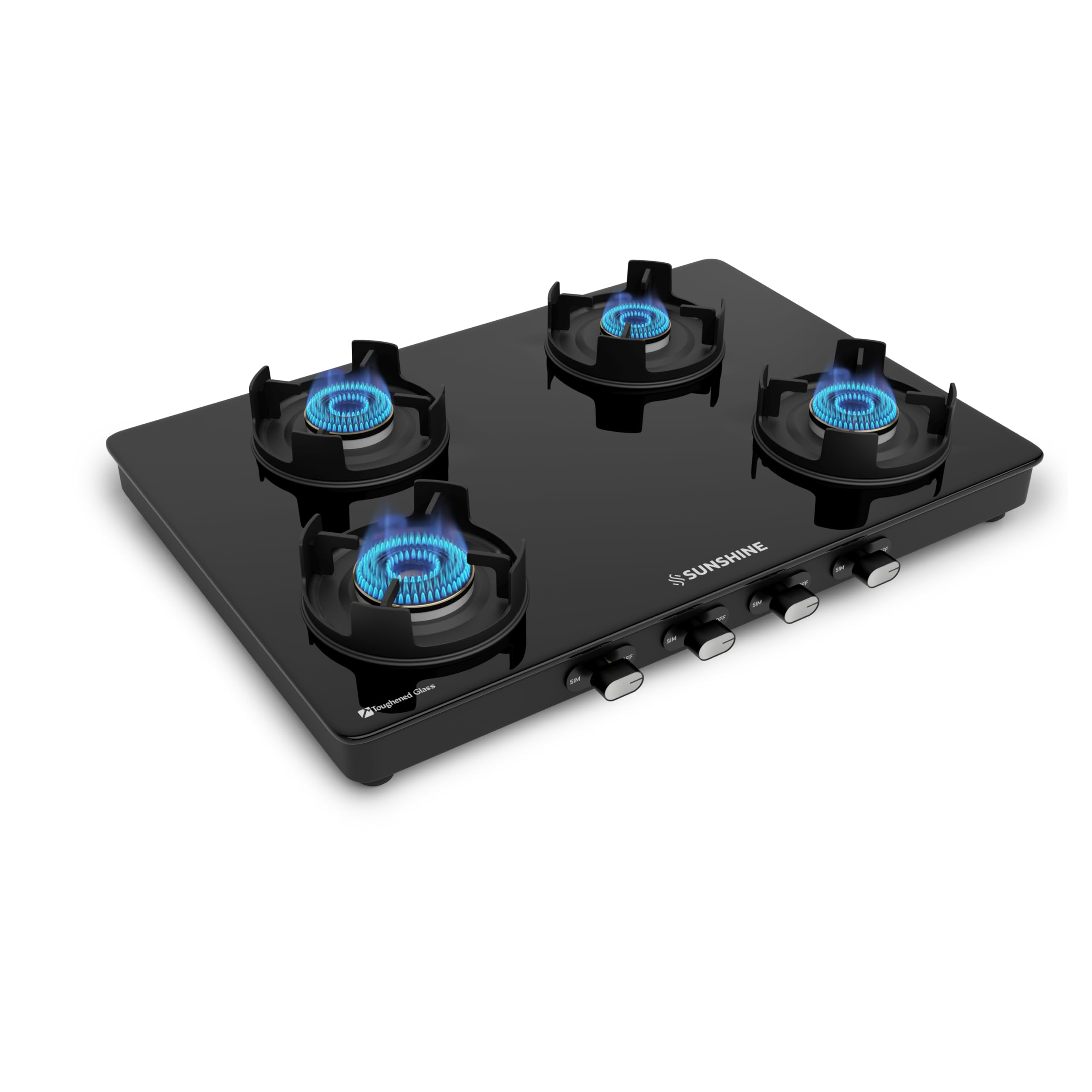 Sunshine Regal Pro | Glass Gas Stove | Toughened Glass Cooktop | ISI Certified | Manual Ignition | 5G technology, LPG Ready & PNG Compatible (Premium Black) (4-Burner Regal Pro Max)