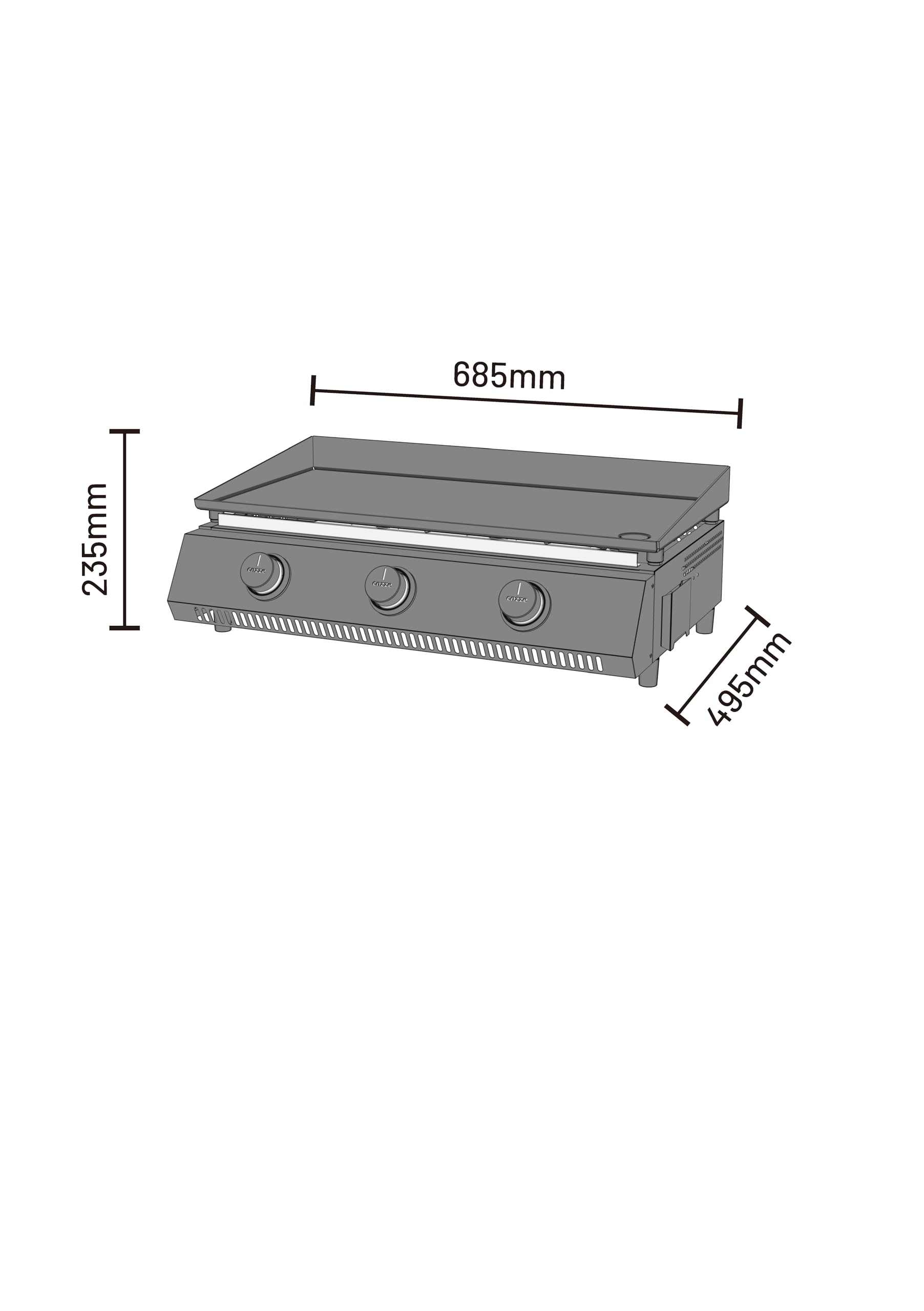 Cozze® G-700 Plancha Grill Tragbar mit 3 Brennern (50 mbar) - DE+AT inkl. Regler und Fettauffangbehälter | Kleiner Grill für Balkon Terrasse Garten | Mini Gasgrill für Zuhause Camping
