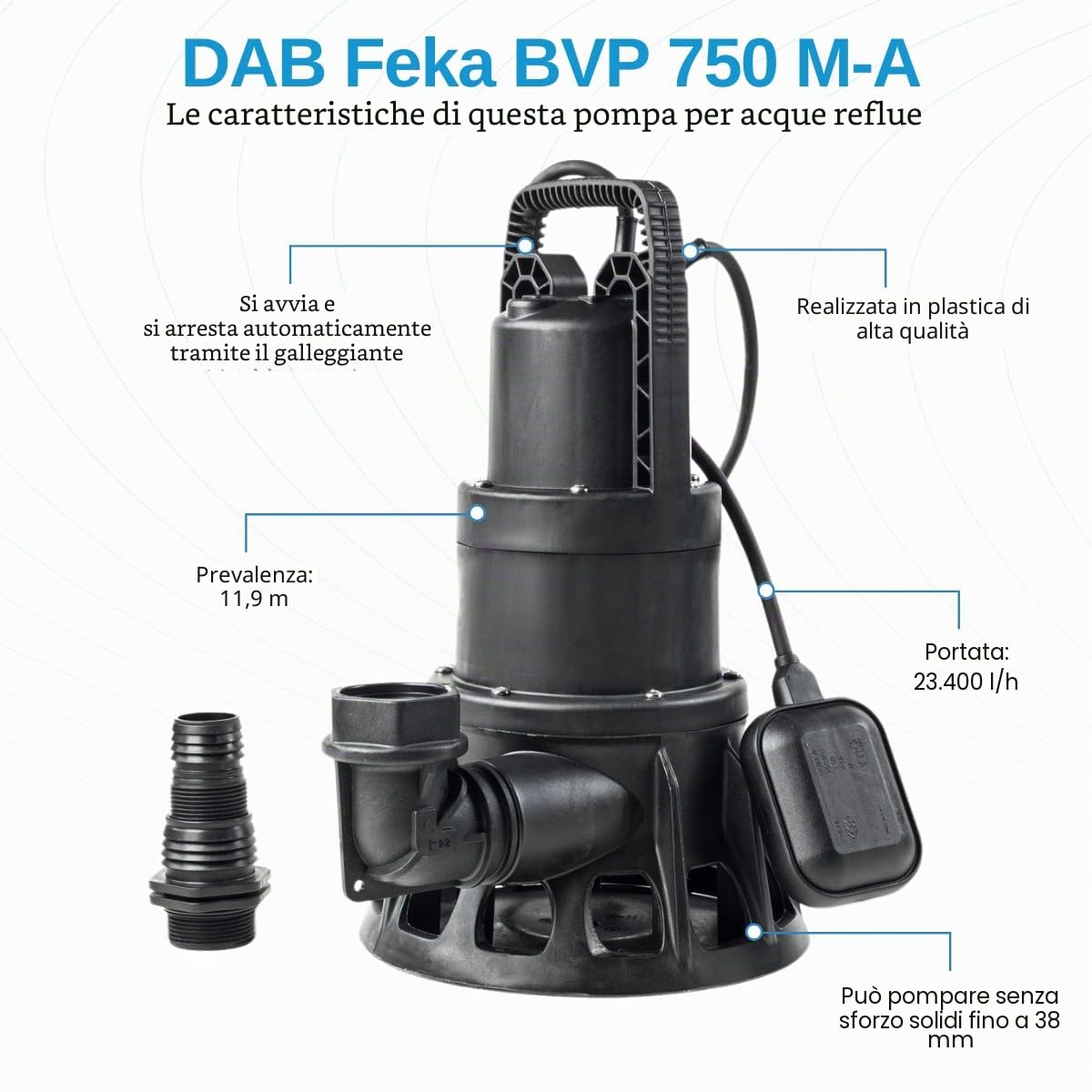 DAB FEKA BVP 750 M-A 1 HP Pompa per acque reflue scure con presenza di solidi