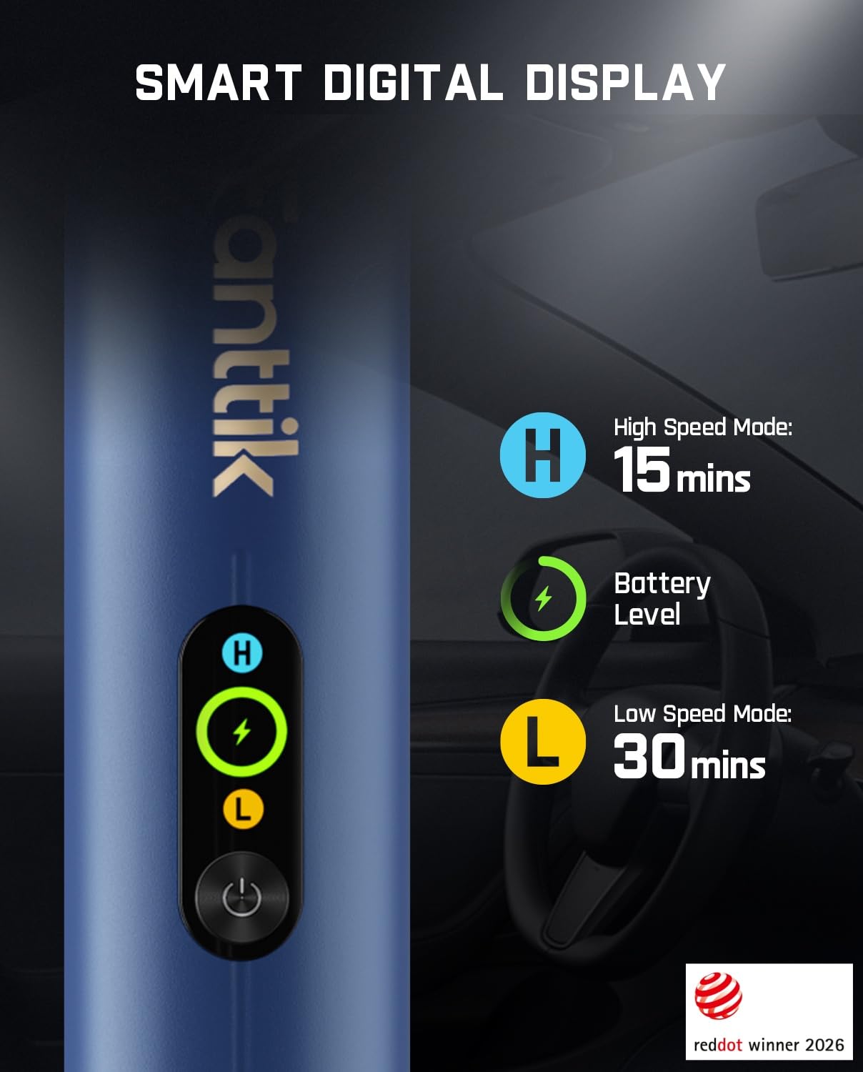 Fanttik Slim V10 APEX Cordless Car Vacuum, 4-in-1 Portable Mini Handheld Vac, Upgraded Smart Digital Display, 19kPa Suction Power, 2 Suction Modes for Small Jobs, Car, Office Desk, Keyboards (Blue) view 2