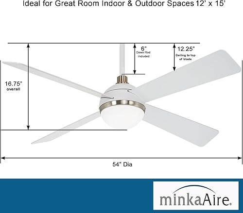 Miniatura 3 de MINKA-AIRE F623L-WHFBN Orb Ventilador de techo de 54 pulgadas con luz LED integrada de 16 W en acabado blanco planoníquel cepillado