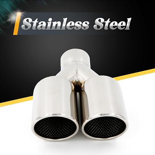 Miniatura 9 de Punta de escape doble de 2.5 pulgadas, apta para entrada de 2.5 pulgadas, salida de 2 x 3 pulgadas, longitud total, cromo pulido, punta de escape