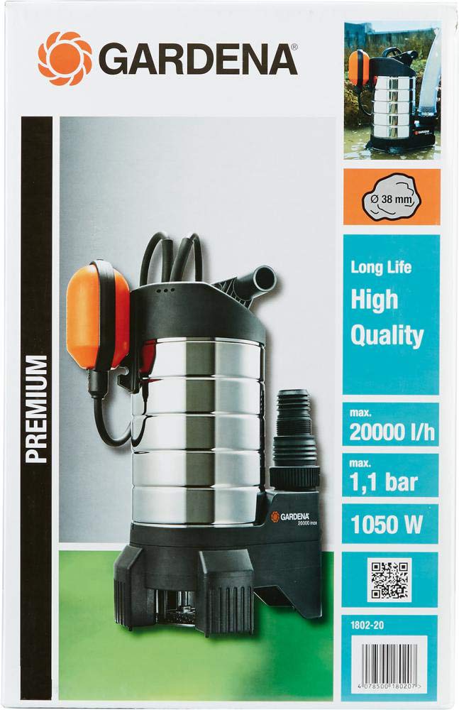 Gardena 1802-20 - Bomba Sumergible de Aguas sucias 20000 INOX Carcasa de Acero Inoxidable