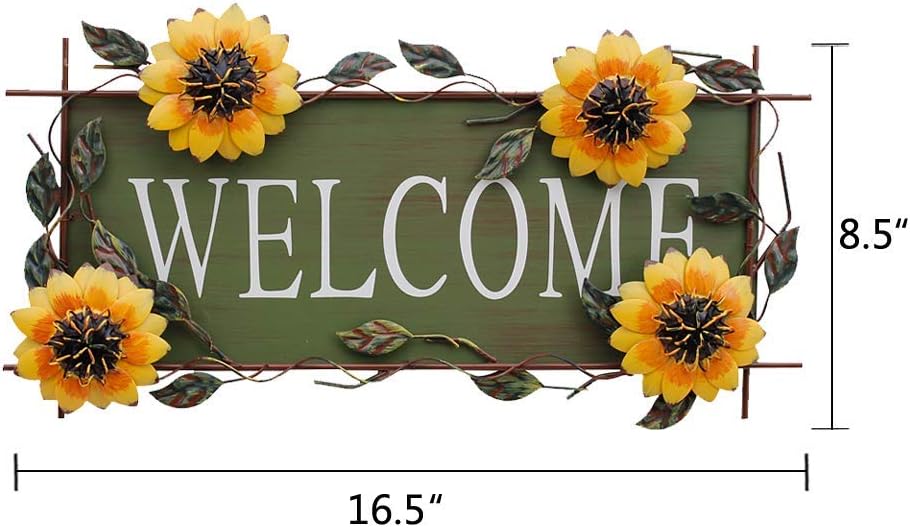 Metal Four Sunflowers Welcome Sign Decorative Sign Garden Decor 17"X10"