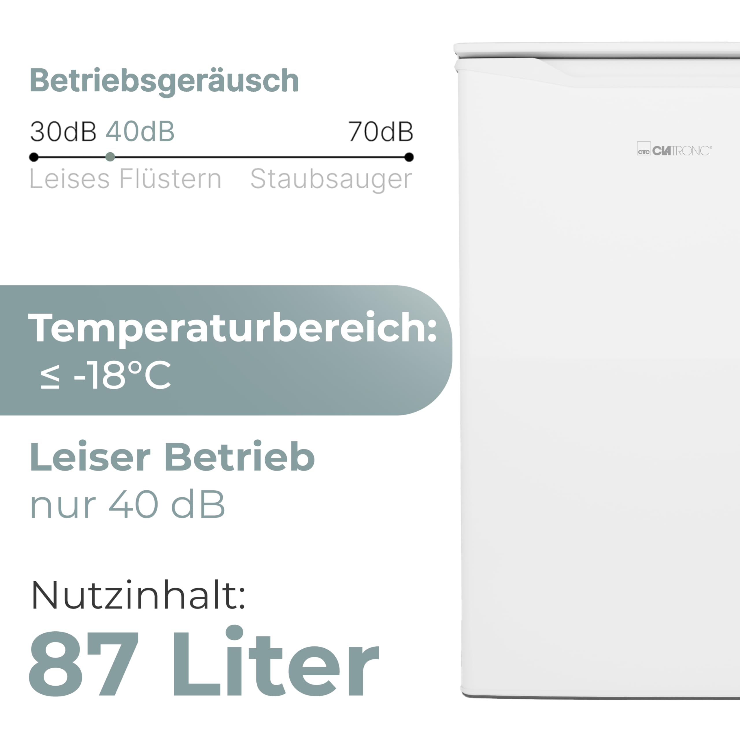 Clatronic® Gefrierschrank klein | Energieklasse C | 85cm | Tiefkühlschrank | leise 40dB | 3 Schubladen | Türanschlag wechselbar | bis zu -18°C | 87L Freezer | kleiner Gefrierschrank GS 102 weiß