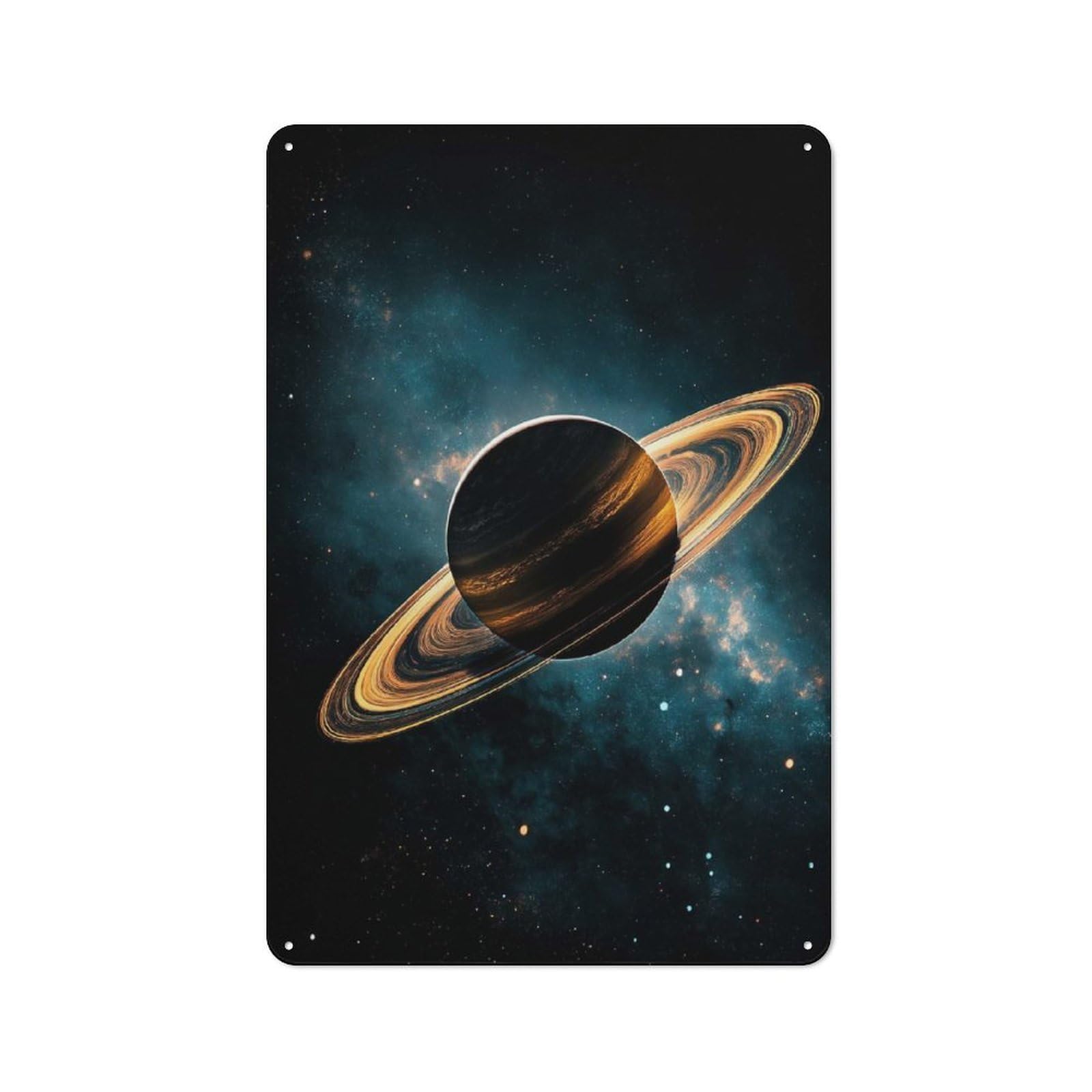 Junmoney Style Tin Wall Plaque 30X20cm With Saturn In The Nebula For Hallway Wall, Suited To Wall Displays In Hallways And Entrance Areas