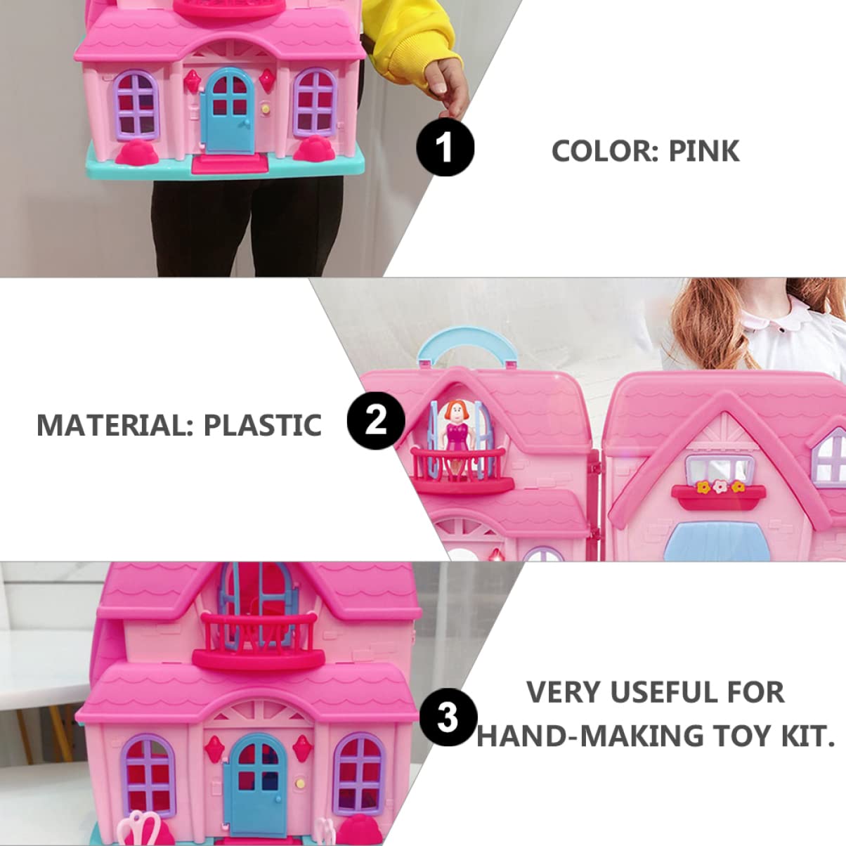INOOMP 1 Set Portable Two Storey Doll House Kit for Family Role Play Villa with Accessories Fun Educational Present Random Color