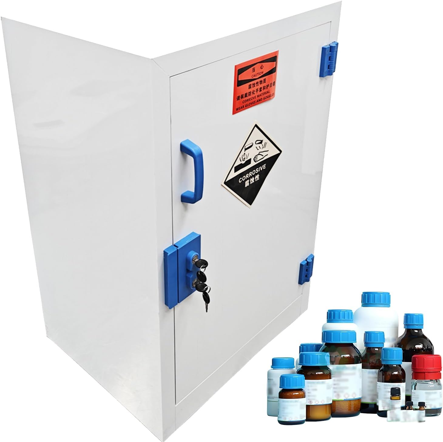 Polypropylene Chemical Storage Cabinet 23.2x18.1x35in Industrial Safety Storage Cabinet with 14.4 Gallon Capacity, One Adjustable Shelf & Dual Lock System for Lab, Workshop, Hospital