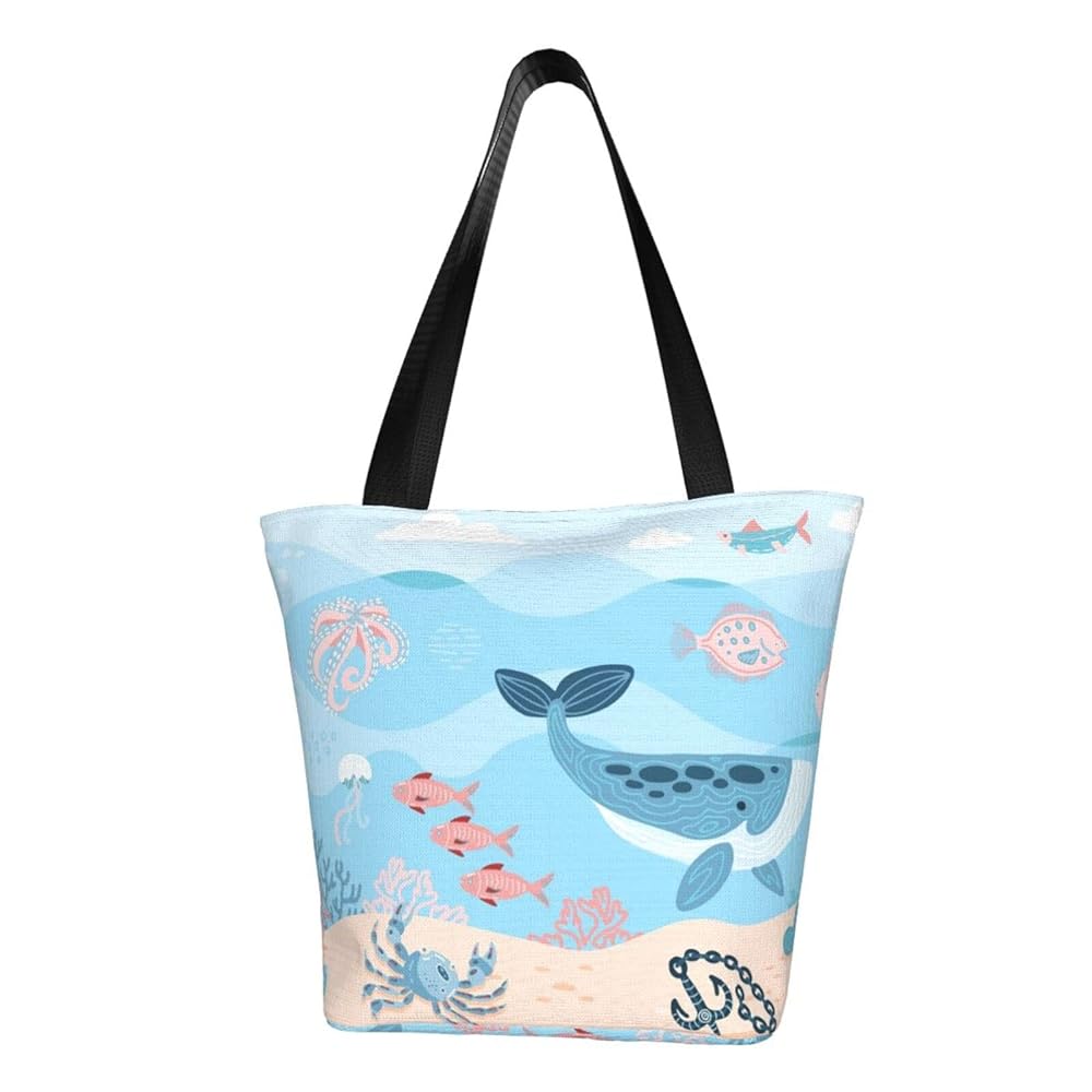 Amazon | [DADABULIU] トートバック クジラ 魚 カニ 海 サンゴ