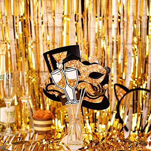 Queekay 28 Pcs Photo Booth Props For Birthday Wedding Party Decorations Mix Of 24 Photo Props, 4 Pcs 3.28 X 6.56 Ft Foil Fringe Curtains Party Supplies For Prom Birthday Wedding Graduation (Gold) #TOP5