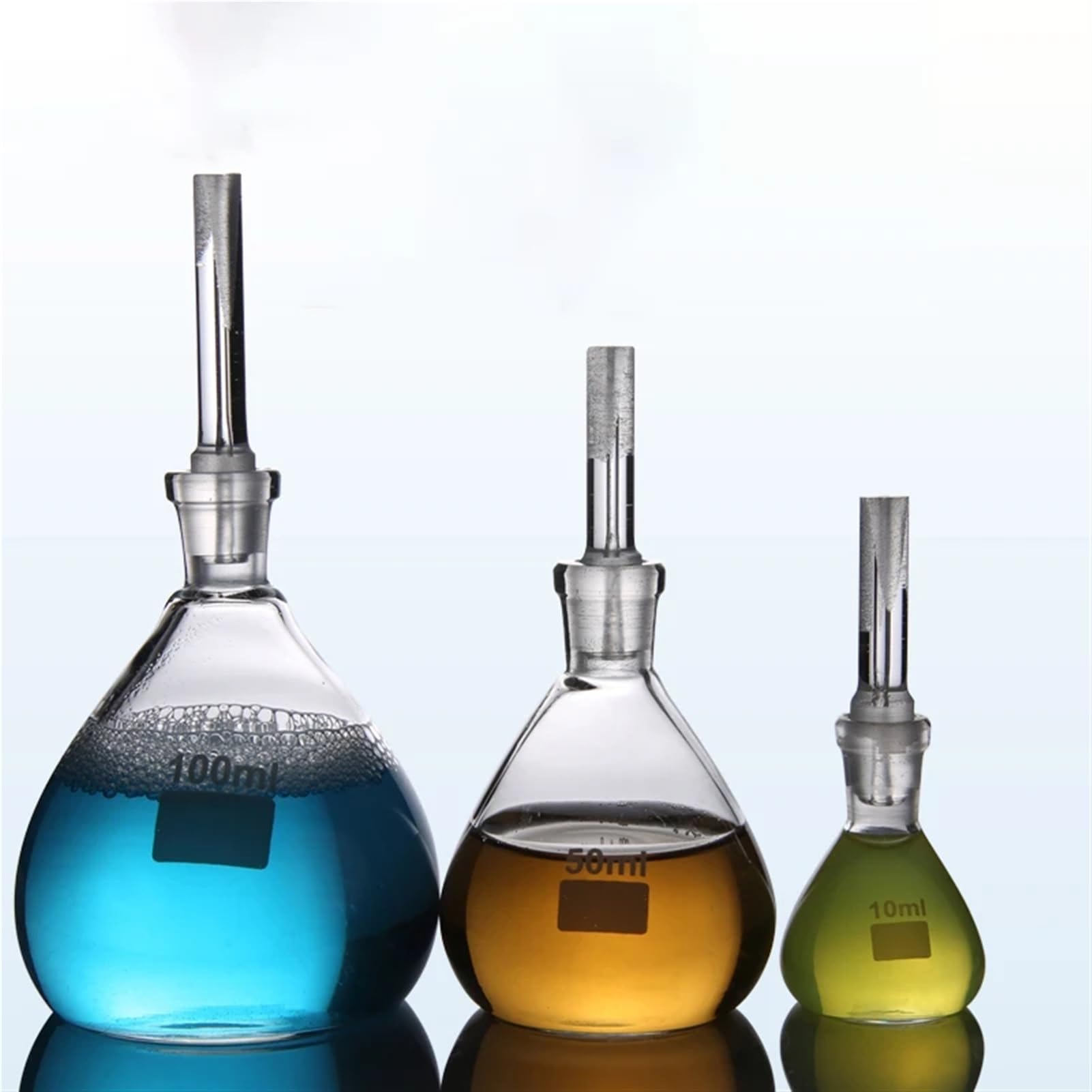 matraz de fondo redondo， Picnómetros de vidrio transparentes (5 ml, 10 ml, 25 ml, 50 ml y 100 ml), paquete de 5 unidades. Equipo de laboratorio químico.(50ml 5pcs)