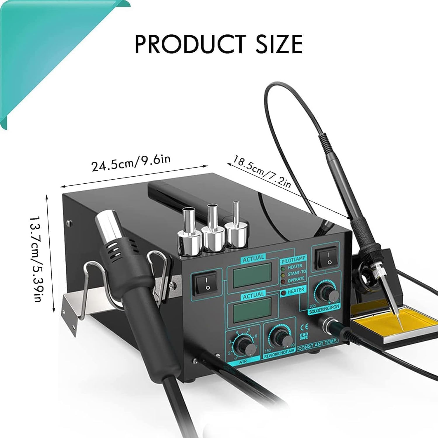 Kit stazione di saldatura con display digitale, temperatura regolabile, strumento di rilavorazione ad aria calda per lavori elettronici fai da te, ideale per saldatura e riparazione di precisione