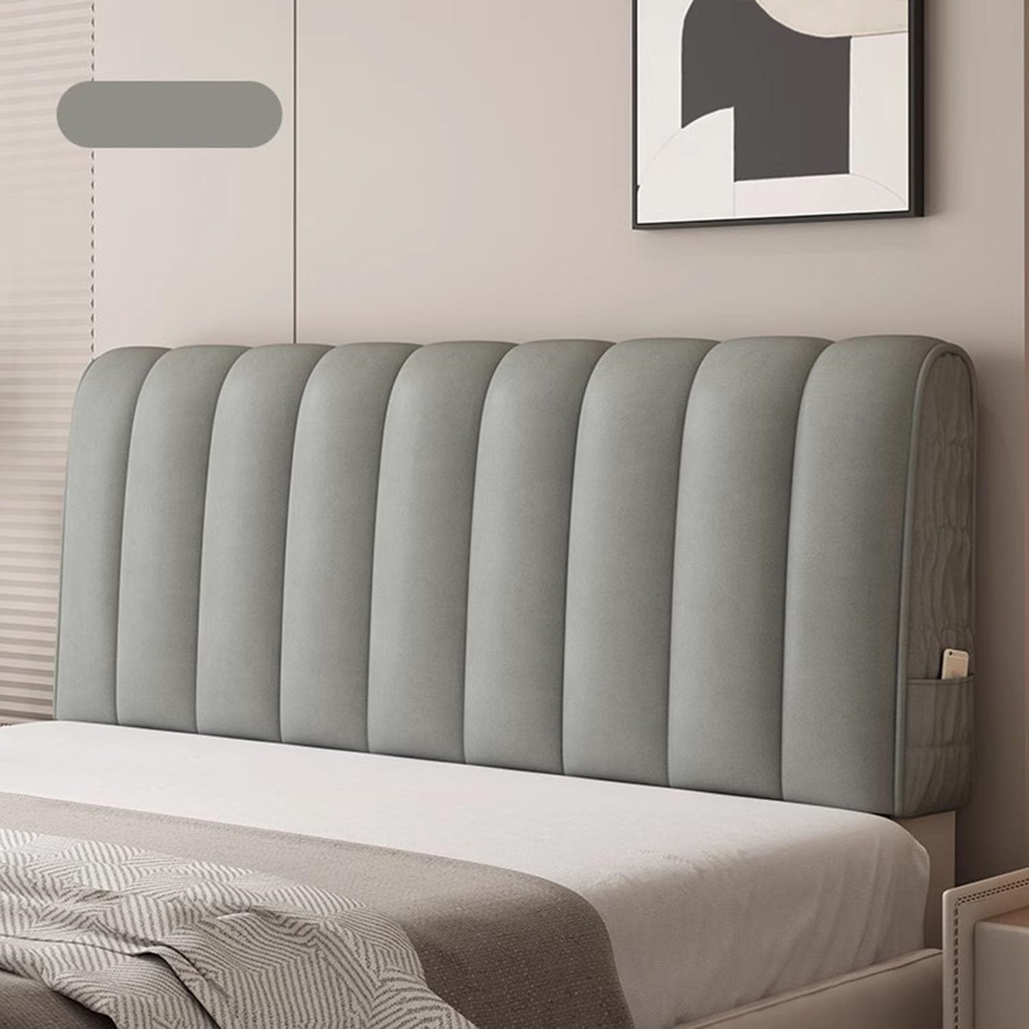 Housse Tete De Lit,Anti-PoussièRe Lavable Housse De Protection,Tissu en Cuir Extensible Matelassé éPaissir,Couvre-TêTe De Litpour Lit Double/Simple(160cm(B),Gray)