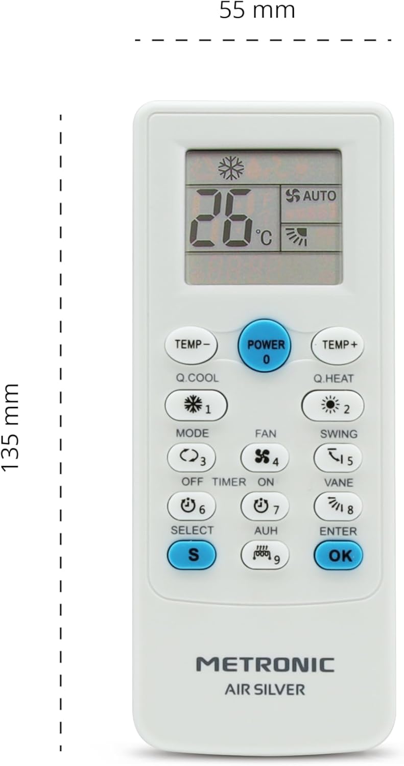 Metronic 495348 Universal Remote Control with dimensions indicated.