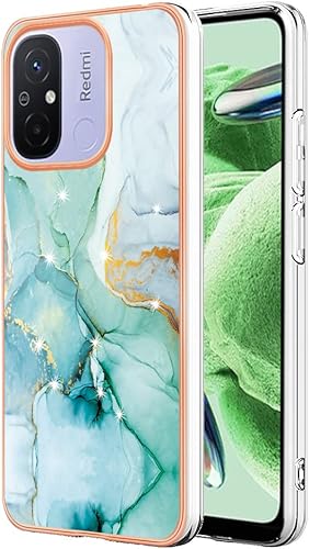 Funda para teléfono Xiaomi Redmi 12C 11A 4G, TPU suave + patrón de mármol IMD Diseño delgado Cámara mejorada y protección de pantalla para niñas y