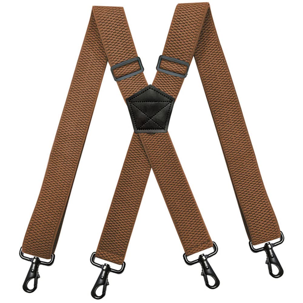 YYKSYDPT 1.5Inch Suspenders,Heavy Duty Work Suspenders Men,Sturdy Suspender with 4 Carabiner Hooks Adjustable Elastic X Shape Mens Braces for men Trousers (Brown)