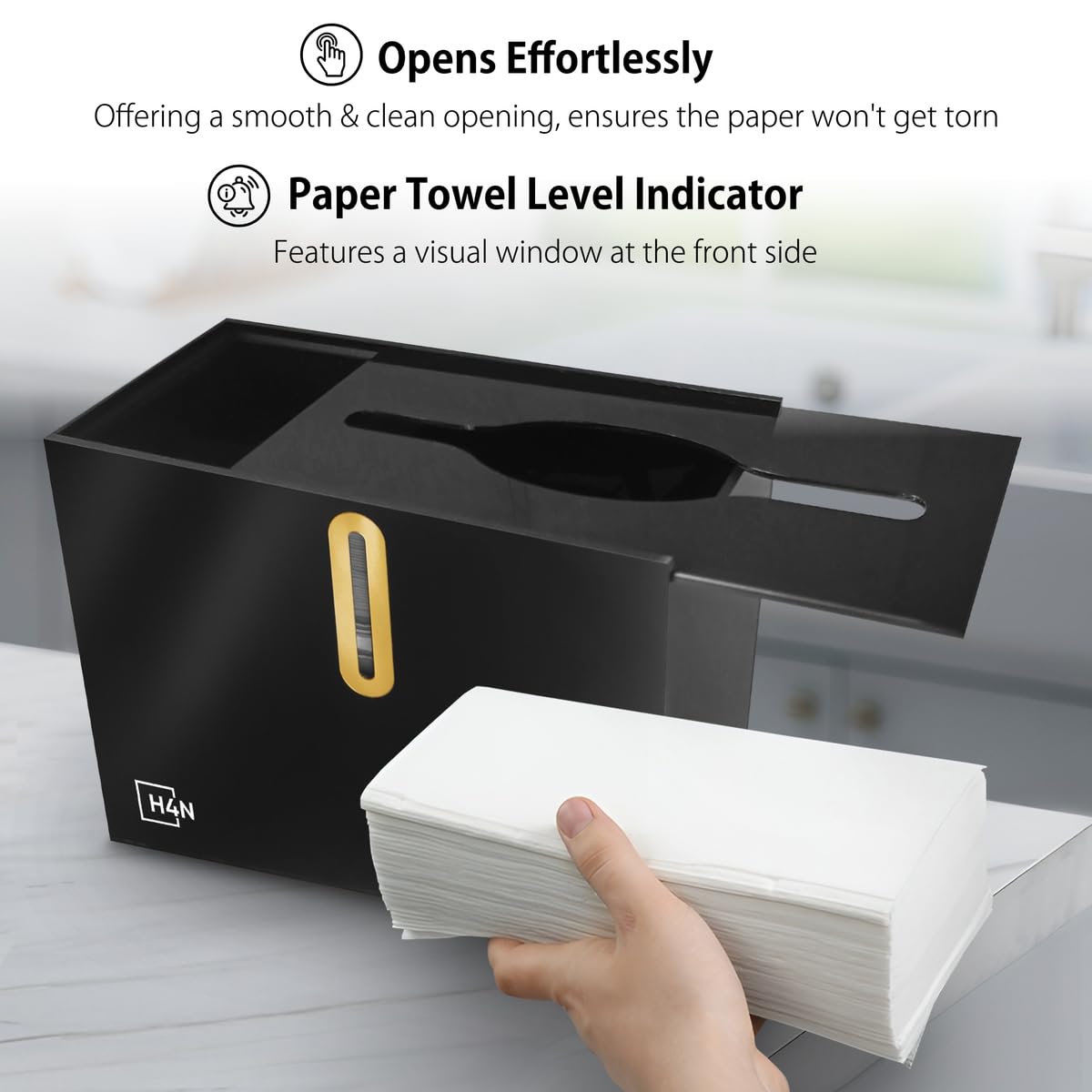 H4N Papierhandtuchspender, Multifold-Handtuchhalter, Tischplatte, kompakt, Einzelblatt-Spender für den privaten und gewerblichen Gebrauch, langlebiges und platzsparendes Design (schwarz)