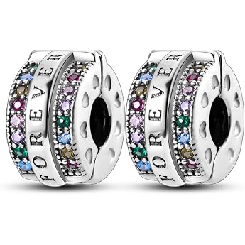 Parmuz Clip Spacer Charm for Bracelet 925 Sterling Silver Pave Cubic Zirconia Clip Lock Spacer Stopper Charm Bead Star Moon Evil Eye Charm Jewellery Gift for Women