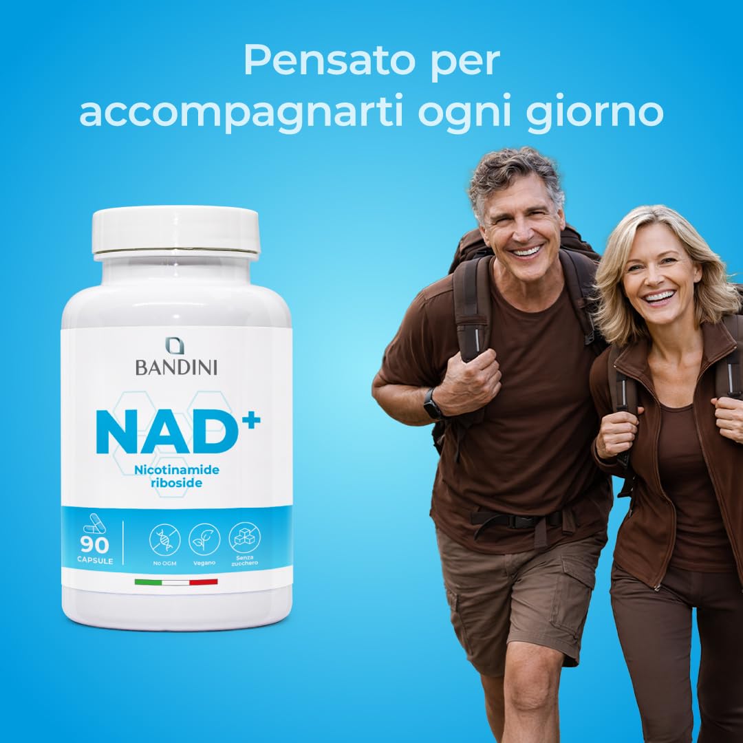 Bandini® NAD+ Nicotinamide Riboside Cloruro 300 mg | +3 Mesi di Scorta | NAD Booster | Energia e Riduzione Stanchezza | Supporto Nervoso | 90 Capsule Vegetali | Premium & Vegan | Assorbimento ottimale