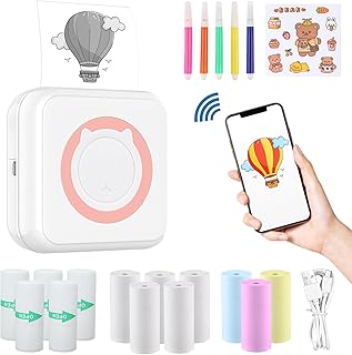 Mini impresora de fotos móvil, impresora térmica portátil, impresora térmica inalámbrica de bolsillo Bluetooth, impresora de etiquetas térmica sin tinta, fotos, color rosa